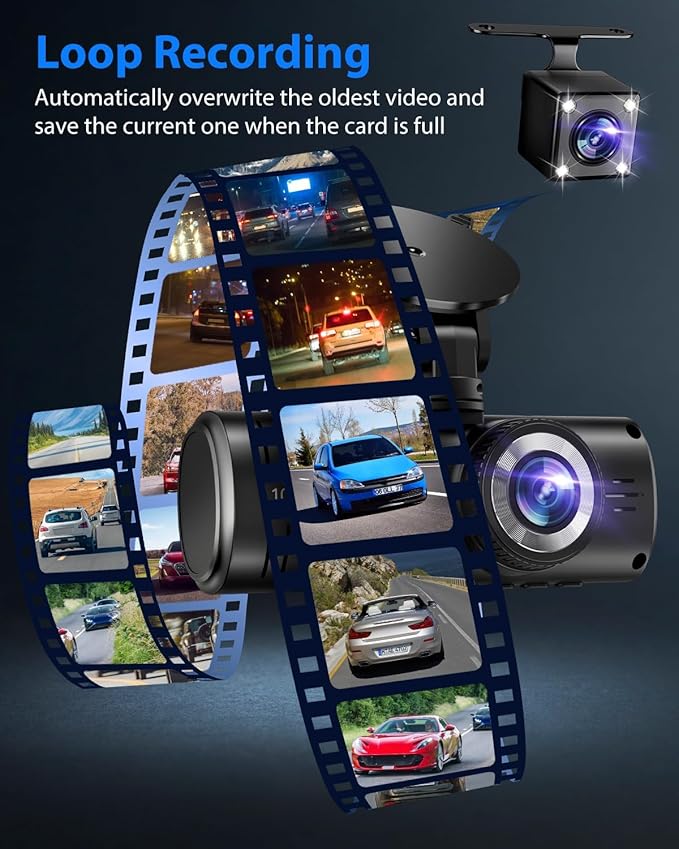 Dash Cam Front and Rear, 1080P Dash Camera for Cars, 3 Channel Car Camera Front Rear and Inside with 32GB Card, Loop Recordin