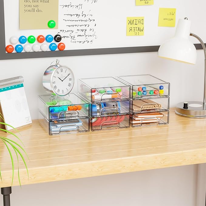Yieach 2.2'' Tall Small Clear Stackable Storage Drawers,2 Pack Stacking Acrylic Organizers Drawers for Hair Accessories,Makeu
