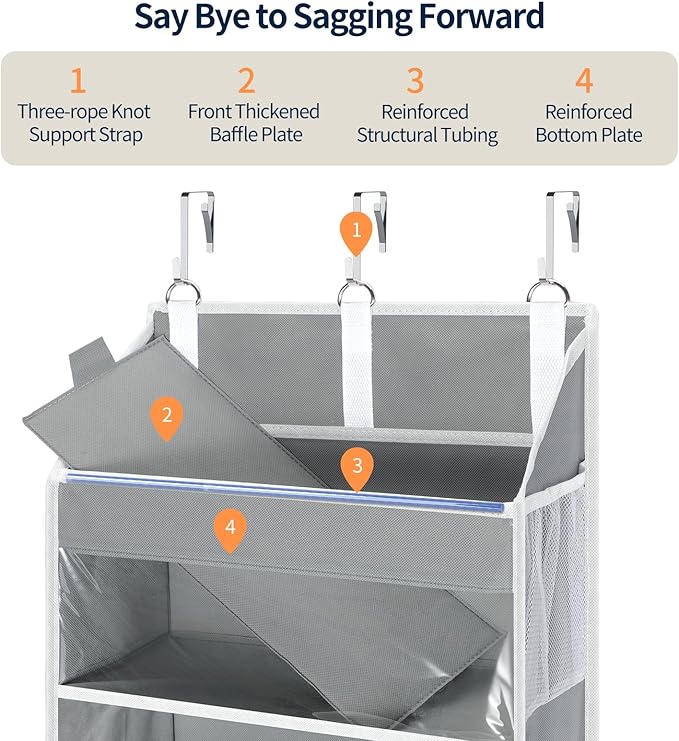 Yecaye 5 Tier Clear Over the Door Organizer Hanging, 5 Large Plastic Pockets and 10 Side Pockets Back of Door Organizer, 56lb