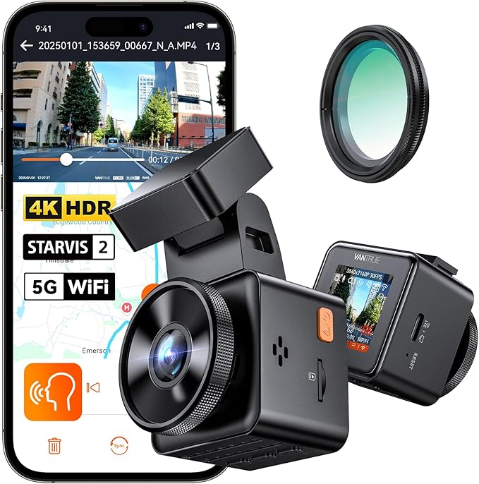 Vantrue E1 Pro 4K Mini Dash Cam Front, STARVIS 2 PlatePix HDR Night Vision Car Camera, Built-in 5G WiFi GPS, 1.54'' IPS Scree