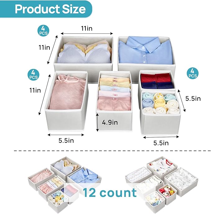 Vtopmart 72 PCS Clear Plastic Drawer Organizers Set + 12Pack Drawer Organizer for Clothes