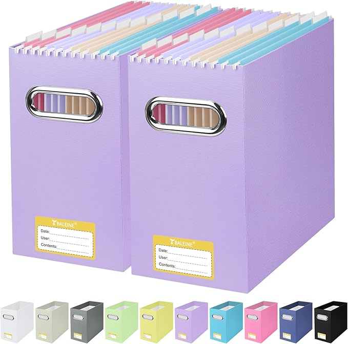 BALEINE File Organizer Box, Cardboard File Folder Organizer with Handle for Letter Size, Portable Collapsible Hanging Filing 