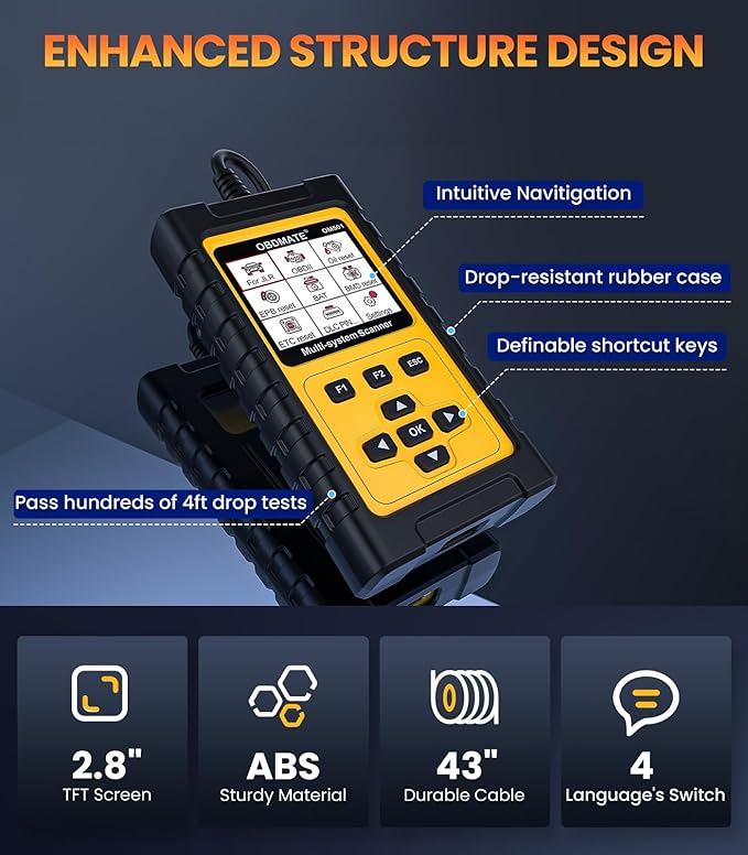OBD2 Scanner for Jaguar/Land/Rover, OM501 All Systems Diagnostic Tool with 15+ Resets (Oil/ETC/EPB/ABS/SAS/BAT Register...),