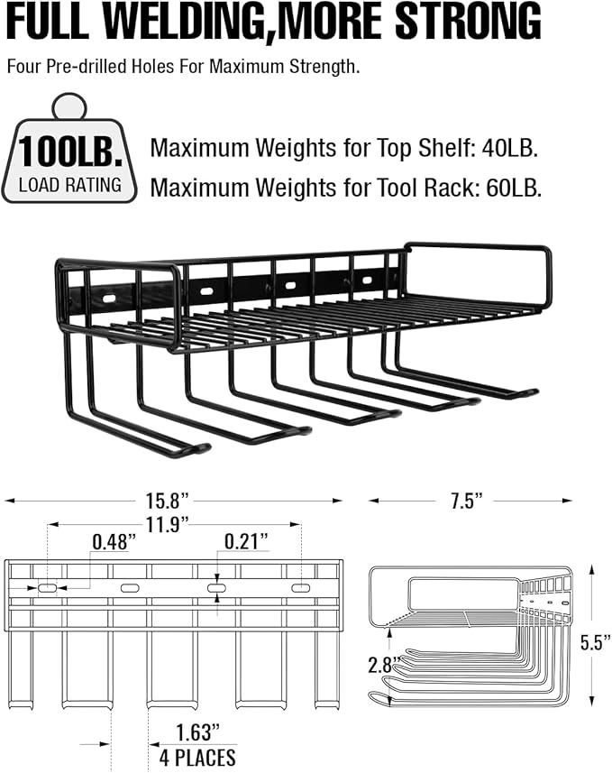 UNITEDPOWER Wall Mounted Power Tool Organizer Holder, Heavy Duty Utility Storage Rack With Shelf for Battery Powered Hand Too