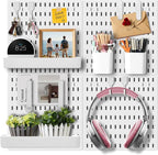 Wall Organizer Pegboard Kit, Wall Control Peg Board with 18 Pcs Accessories, 4 Pack Plastic Wall Mount Display Storage Panels