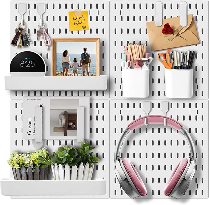 Wall Organizer Pegboard Kit, Wall Control Peg Board with 18 Pcs Accessories, 4 Pack Plastic Wall Mount Display Storage Panels