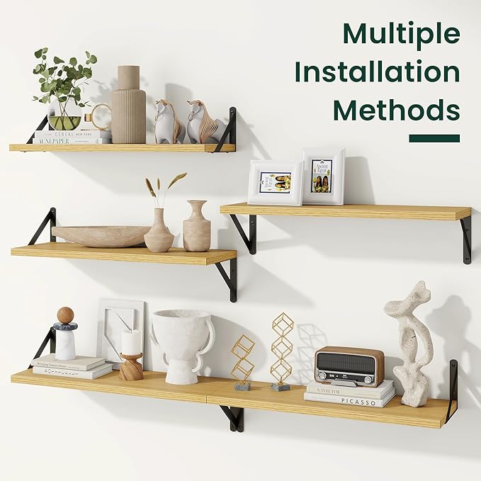 Floating Shelves, 8 Inch Deep Rustic Wood Wall Storage, 48W x 8D Wall Shelves Set of 2, Heavy Duty Metal Brackets, Industrial