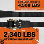 Ratchet Tie Down Straps, 2340lb Break Strength, 4pc 1inch x 16FT Tie Down Strap Set with Padded Handles & Coated S Hook W/Safety Clip, Cargo Strap Tie Down for Motorcycle, Truck (Black)