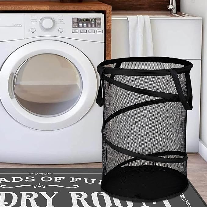 BATTOO 2 Pack Black Large Collapsible Laundry Basket Foldable Mesh Pop Up Hamper with Handles for Laundry Room, Bathroom, Kid
