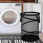 BATTOO 2 Pack Black Large Collapsible Laundry Basket Foldable Mesh Pop Up Hamper with Handles for Laundry Room, Bathroom, Kid