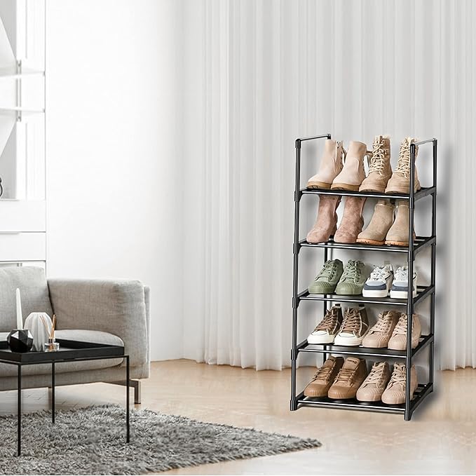 OYREL Shoe Rack, Sturdy Metal Shoes Rack Organizer,Narrow Shoes Stand Shelf 5 Tier Shoe Racks for Closets Small Space