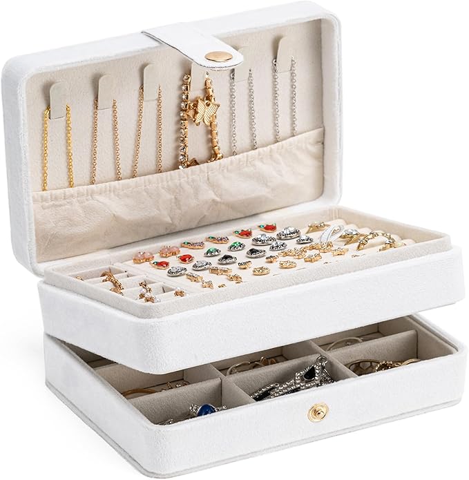 MODENGKONGJIAN Jewelry Organizer Box, 2-Layer Large Jewelry Storage Case, Portable Travel Jewelrys Display Holder for Earring