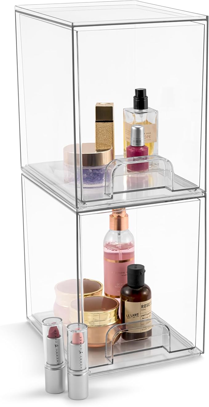 Sorbus Acrylic Storage Containers - 2 Pack, Stackable Storage Bins Set for Bathroom Organization - Clear Acrylic Drawer Organ