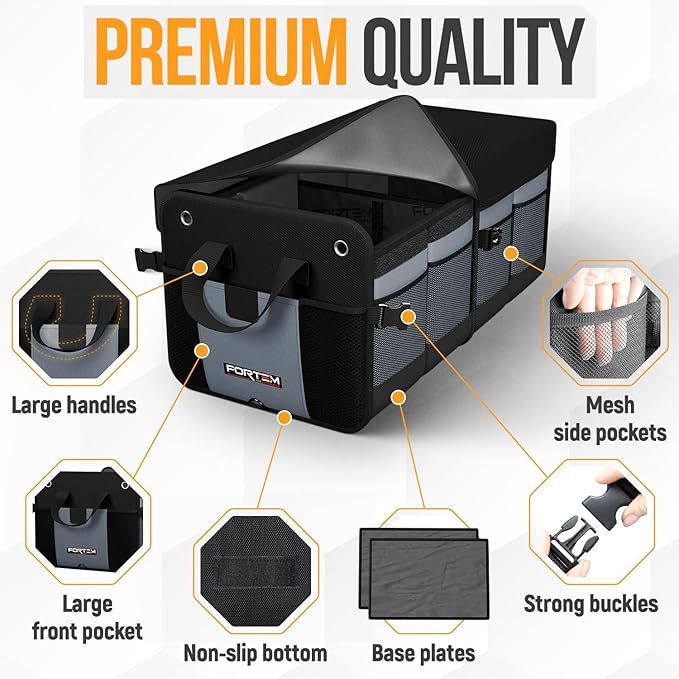FORTEM Trunk Organizer For SUV Car Organizer and Storage, Multi-Compartment Storage Bag Car Accessories for Women Men, Perfect