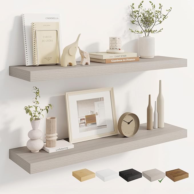 Dreamland 36 Inches Floating Shelves for Wall, 8" Deep Long Floating Shelves Set of 2, Large Display & Storage Shelf, Wall Sh