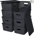 Plastic Storage Baskets with Lid-Plastic Storage Containers Stackable Storage bins: Storage Baskets for Organizing Shelves Dr
