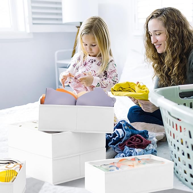 Criusia Drawer Organizer Clothes 6 Pack White- Dresser Organizer Bins for Closet Bedroom - Baby Clothes Organizers and Storag