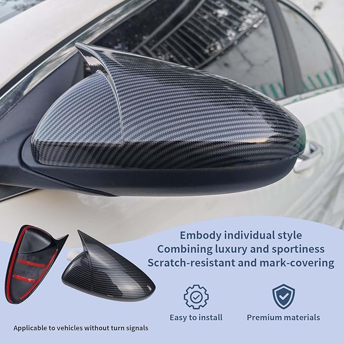 Side Rearview Mirror Cover For Kia Forte 2019-2024 Accessories Aggressive Look Sport Door Side LH & RH Exterior Rearview Mirror Guard Cover Trims Carbon Fiber Color（Without Turn Signal）
