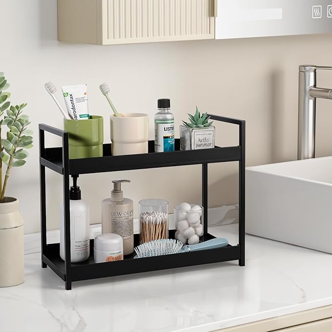 Bathroom Counter Organizer 2 Tier Vanity Storage Countertop Shelf Makeup Organizer Perfume Tray Skincare Holder for Sink, Dre