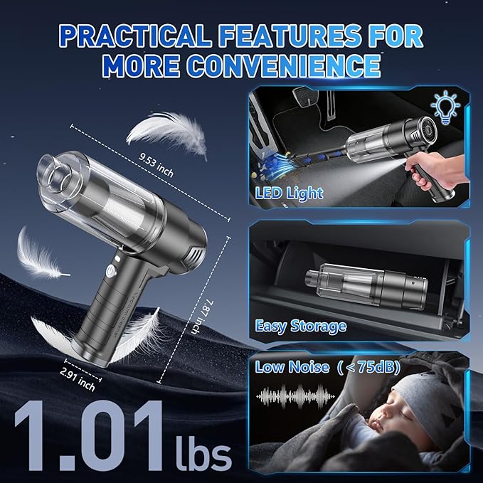 KMM Handheld Car Vacuum Cleaner, 10000PA Vacuum Cleaner & Air Duster, 120W High Power Hand Held Vacuum Cordless, Portable Vac