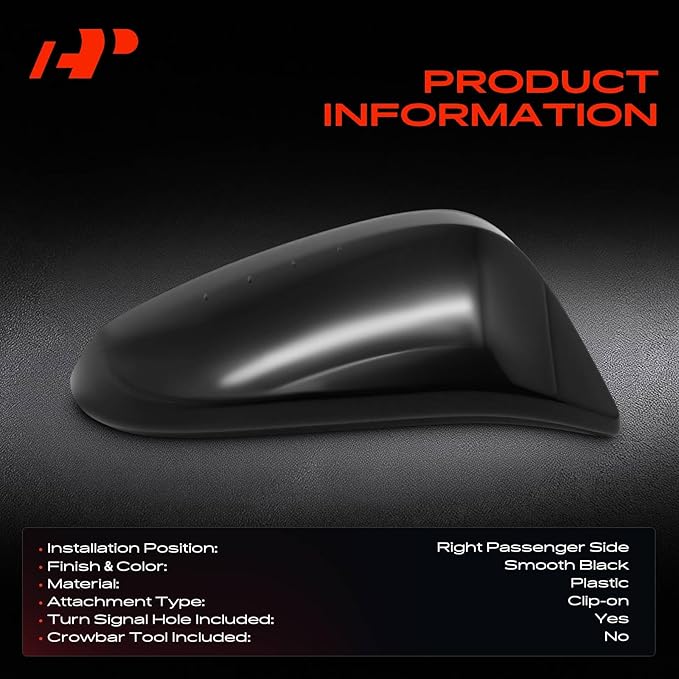 A-Premium Passenger Side Rearview Mirror Cover Cap - Compatible with Toyota Highlander 2014-2019 - Smooth Black, with Turn Signal Hole