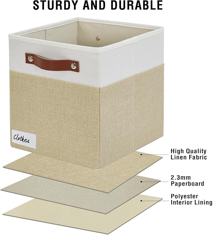 Bagnizer Collapsible Fabric Storage Cube Bins with 2 Reinforced PU Handles, Foldable Storage Organizer Baskets for Closet, Sh