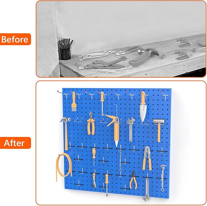 TORACK Metal Pegboard Wall Organizer 24" x 24" or 12" x 48", 70 PCS Tools Storage Pegboard for Garage Tool Organizer Pegboard