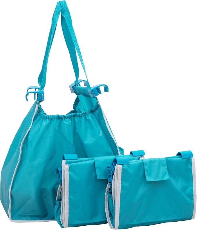 Handy Sandy 3-Pack Reusable Grocery Cart Bags – Foldable Shopping Organizers with Universal Cart Clips, PE Board Base