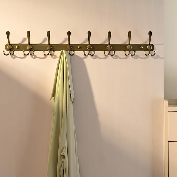 Dseap Coat Rack Wall Mount - 29.5” Long 8-Tri-Hooks Heavy Duty Coat Hanger Rail Wall Hooks for Hanging Coats Hats Clothing Cl
