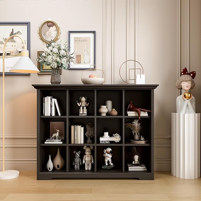 OSCHF Cube Storage Bookcase with Base - Wooden 3 Tiers Floor Standing Open Shelf Cabinet for Home and Office, 12-Cube Lattice
