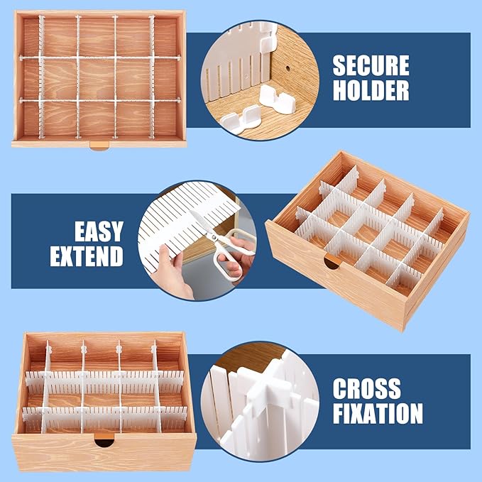 Blosssound 15 Pcs 5.12 Tall Drawer Divider Adjustable Drawer Organizer DIY Ultra Deep Storage Organizer Separator with Fixed 