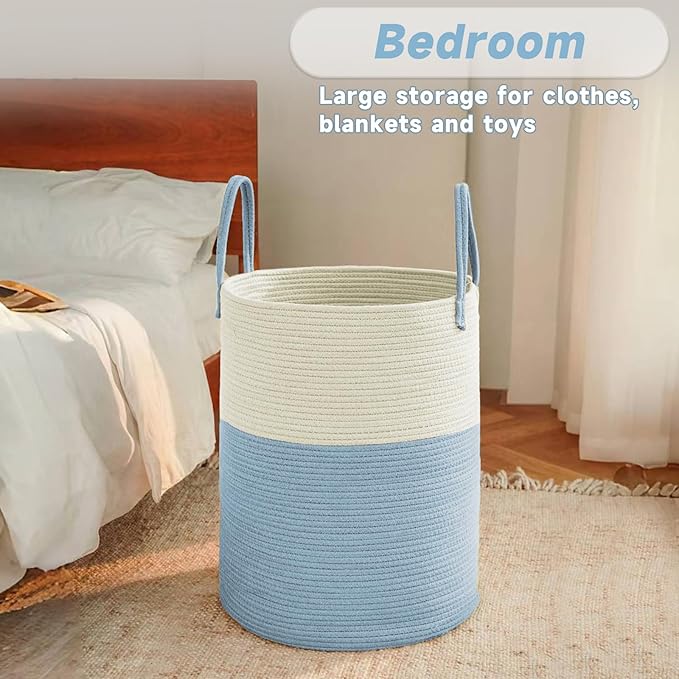 JMvicyroam Large Woven Laundry Basket Hamper,100L Cotton Rope Storage Bin for Blankets,Toys and Clothes,Decorative Tall Nurse