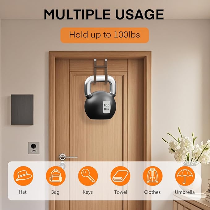 FYY Over The Door Hooks - 4 Pack Heavy Duty Dual-Hook Organizer Hanger with Non-Slip Rubber for Towels, Clothes, Hats & Bags 