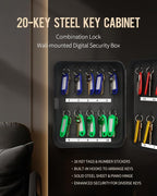 Uniclife 20 Position Key Cabinet with Combination Lock Resettable Black Digital Security Storage Box Steel Key Organizer with