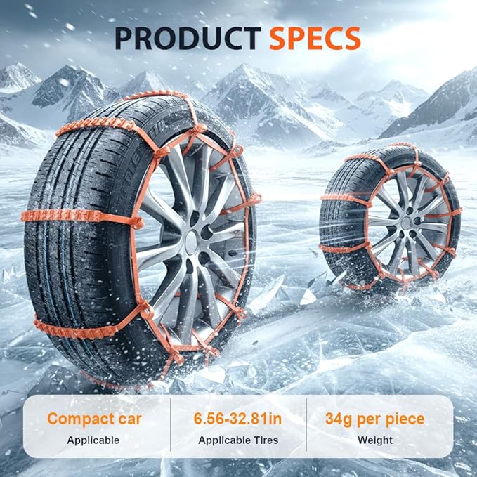 2026 New Universal Anti-Skid Snow Tire Chains, Emergency Traction Cables for Cars SUVs Trucks, Reusable Winter Safety Chains 