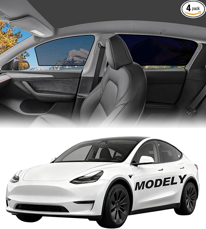 Tesla Model Y 2020-2024 Side Window Shades, Clear Front Half-Window & Semi-Transparent Rear Covers, Static Cling Easy Install, Glare Reduction & Daytime Privacy, Not for 2025-2026 Juniper