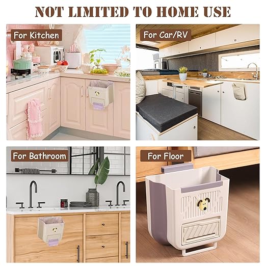 Hanging Trash Can for Kitchen Cabinet Door, 2.64 Gallon Kitchen Trash Can with Space-Saving Design, Collapsible Garbage Can for Kitchens,Cabinet Door, Bathroom, RV, Car & Camping