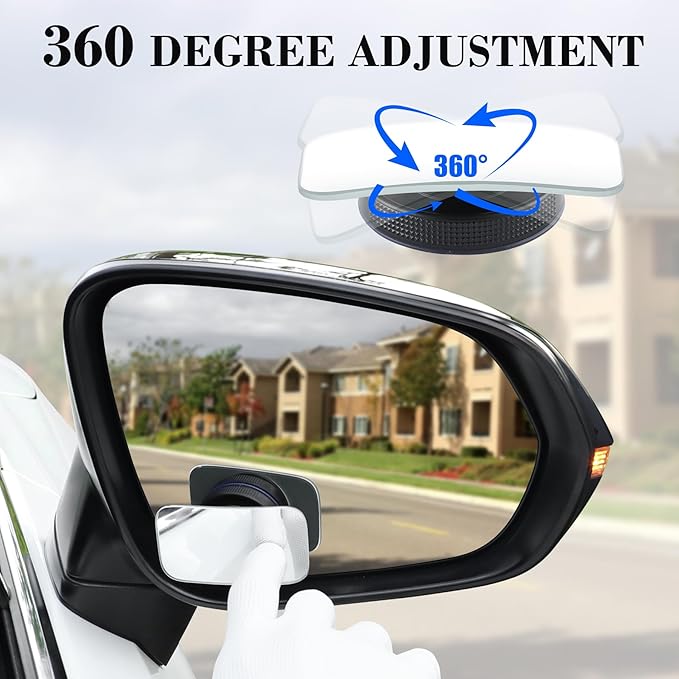 LivTee Blind Spot Car Mirror, Rectangular HD Glass Frameless Convex Side Mirror Blindspot, Reusable 360° Wide Angle Rear View Car Mirrors with Powerful Adjustable Suction Cup - Exterior Mirrors