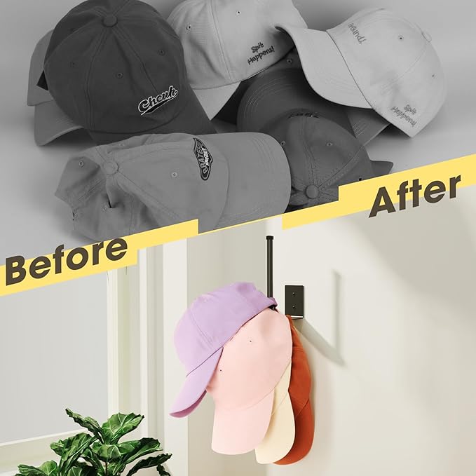 Durmmur 6 Pack Hat Racks for Baseball Caps, Stainless Steel Hat Organizer for Baseball Cap, Hat Holder Storage Organizer, Hat