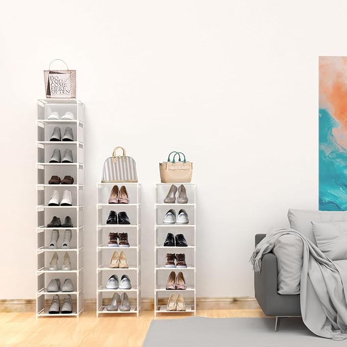 10 Tier Vertical Shoe Rack - White Narrow Shoe Rack for Closet & Entryway, Space Saving Tall Shoe Organizer for Small Spaces,