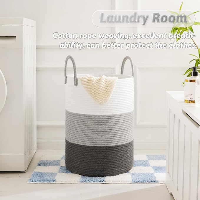 Artfeel Laundry Basket,Woven Cotton Rope Laundry Hamper,60L for Decorative Storage of Dirty Clothes,Toys and Blankets in Bath
