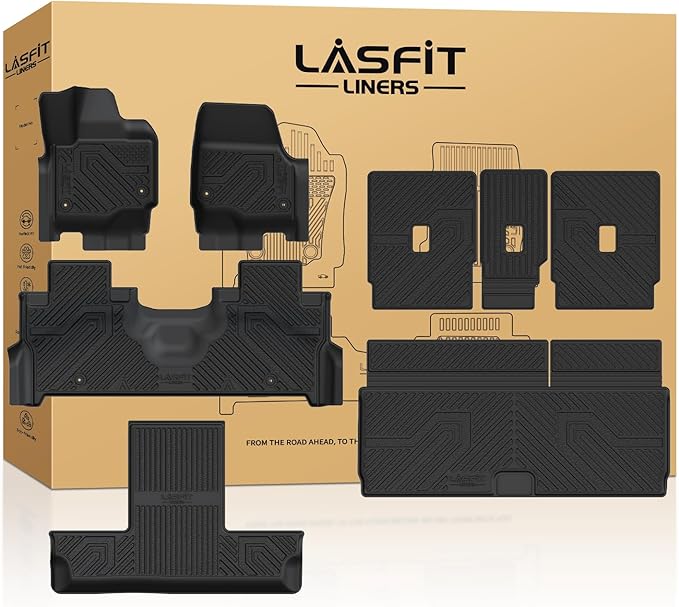 LASFIT Floor Mat&Cargo Backrest Mat for Fit 7 Seats 2025 2026 Ford Expedition Standard,Easy Clean 100% TPE All Weather TPE Custom Fit for SUV Car Liners, 1st& 2nd& 3rd& Cargo Liner, Black 5pcs