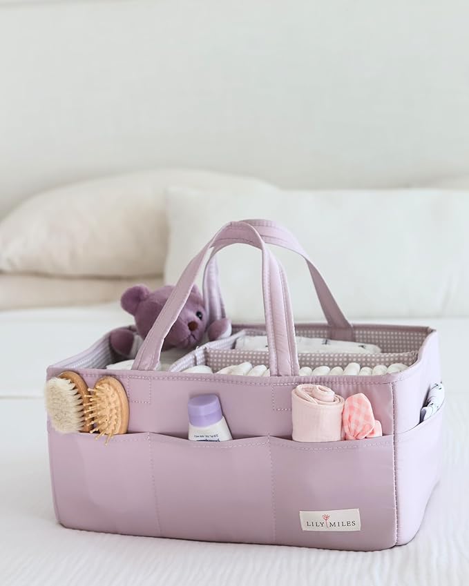 Lily Miles Baby Diaper Caddy Organizer, Wipeable Diaper Organizer Basket with 8 Pockets for Newborn Essentials, Baby Shower G