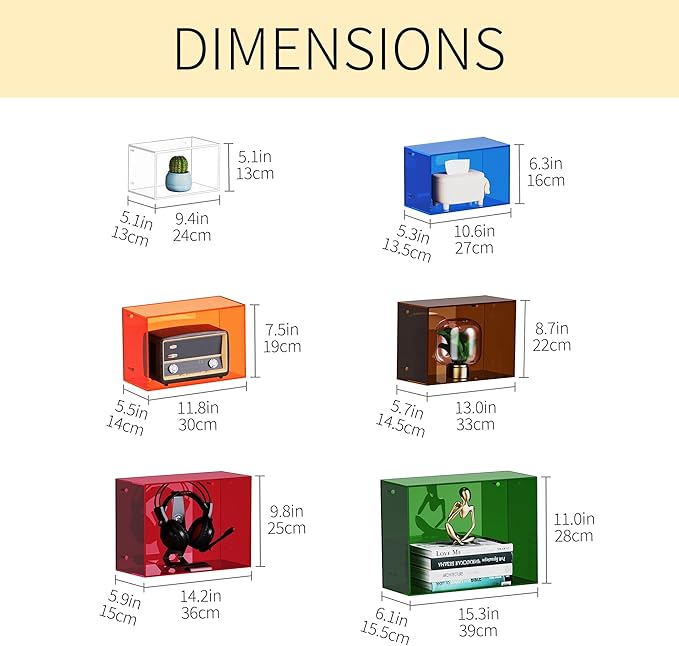Acrylic Floating Shelves for Wall, Wall Mounted Square Cube Shelf for Bedroom Living Room Bathroom Kitchen, Storage Shelf Dis