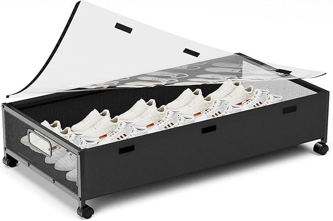 KITHELP Under Bed Storage Containers with Wheels, Underbed Shoe Storage Organizer with Removable Lids, Large Rolling Under Be