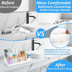 Bathroom Counter Organizer, White Silicone Toothbrush Holders for Bathrooms Organizer Countertop with 3PCS Qtip Holder, Tooth