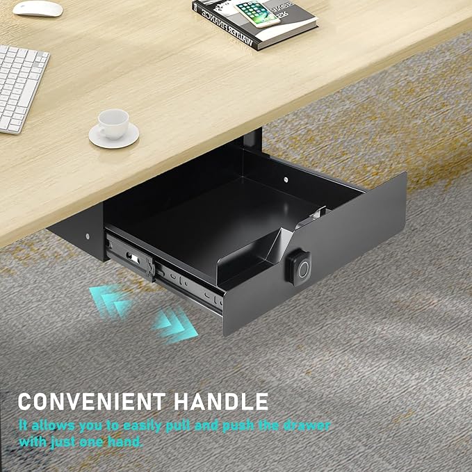 Under Desk Drawer Storage with Lock, 16"x11.8"x3.6", Metal Undermount Table Drawer, Ball Bearing Slides Out Tray Organizer fo