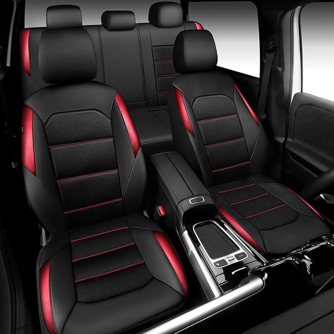 CAR PASS Memory 3D Foam Car Seat Covers Full Set, Breathable Mesh Thick Seat Covers for Car, Red Metal Film Leather Seat Cove
