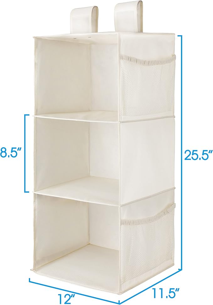 MAX Houser 3-Shelf Hanging Closet Organizer, Hanging Sweater Organizer, Foldable Hanging Shelves for Closet with 2 Velcro, Be