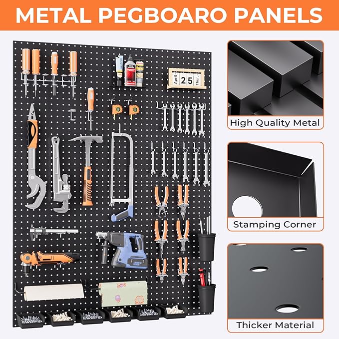 INCLY 48x36 Inch Metal Peg Board Kit with 1/4" Pegboard Hooks Accessories, 6PCS Peg Board Panels and 234PCS Black Pegboard Wa